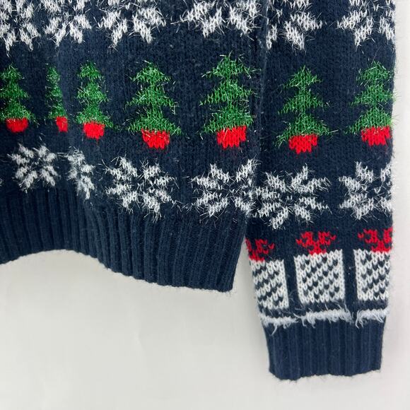 Almost Famous MEDIUM Navy Blue Ugly Christmas Tree Tinsel Knit Sweater - Picture 5 of 8